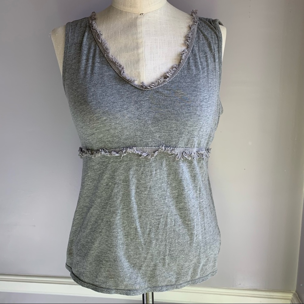 The Limited 100% Cotton gray sleeveless V neck tank top with fringe trim